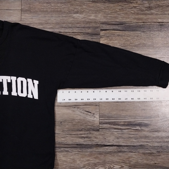 Pink Victoria's Secret Campus Crew Mesh Logo Sweatshirt Size L Womens Black Top - Picture 9 of 9